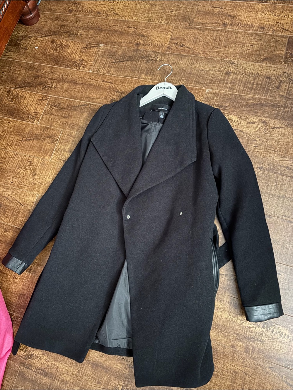 Vero Moda Black Women's Trench Coat with Leather-Trim Cuffs
